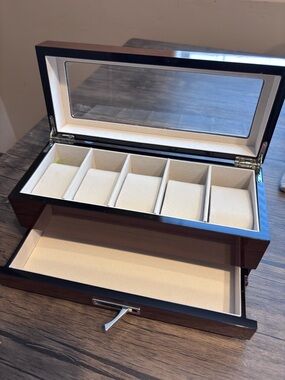 Samsonico Luxury-Style 6 Watch Box Solid Wood Glass Display Case with Drawer